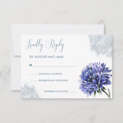 Navy Blue Floral  budget wedding  RSVP Card