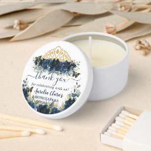Navy Blue Floral Butterflies Princess Quinceanera Mini Candle Favors