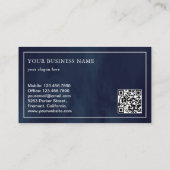 Navy Blue Floral Camera QR Code Photographer Business Card (Back)