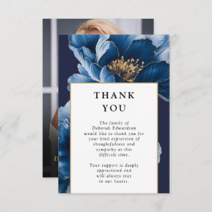 Navy Blue Floral Celebration Of Life Funeral Photo Thank You Card