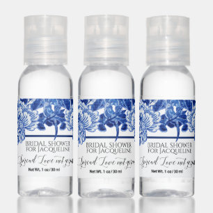 Navy Blue Floral Chinoiserie w Bird Bridal Shower Hand Sanitizer