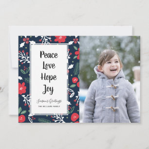 Navy Blue Floral Christmas Photo Card