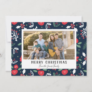 Navy Blue Floral Christmas Photo Cards