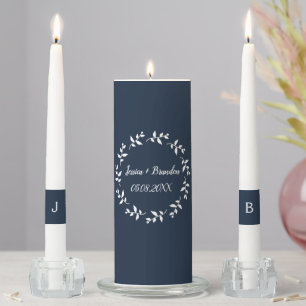 Navy Blue Floral Couple Monogrammed Chic Rustic  Unity Candle Set