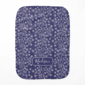 Navy Blue Floral Custom Name  Baby Burp Cloth
