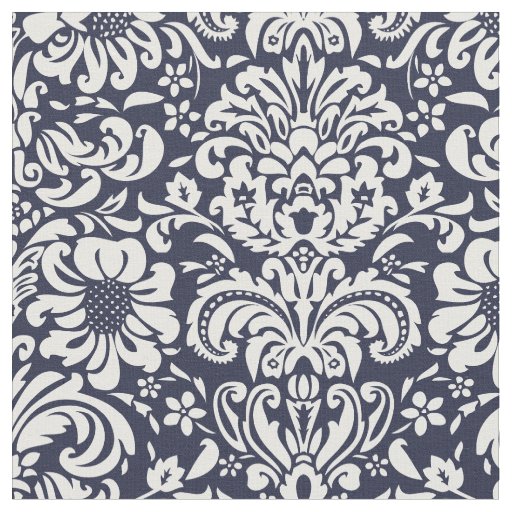Navy Blue Floral Damask Fabric