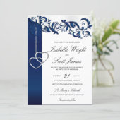 Navy Blue Floral Design Wedding Invitation (Standing Front)