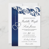 Navy Blue Floral Design Wedding Invitation (Front)
