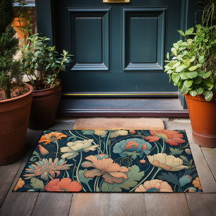 Navy blue floral doormat