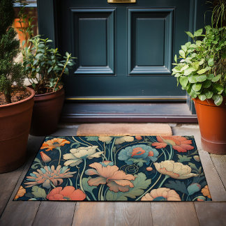 Navy blue floral doormat