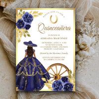 Navy Blue Floral Dress Charro Gold Quinceanera