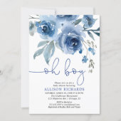 Navy blue floral elegant boy baby shower invitation (Front)