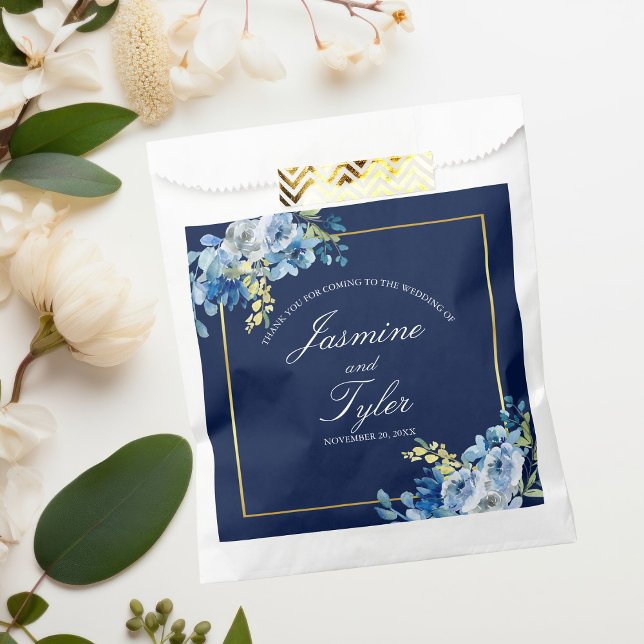 Navy Blue Floral Elegant Custom Evening Wedding Favor Bag (Creator Uploaded)