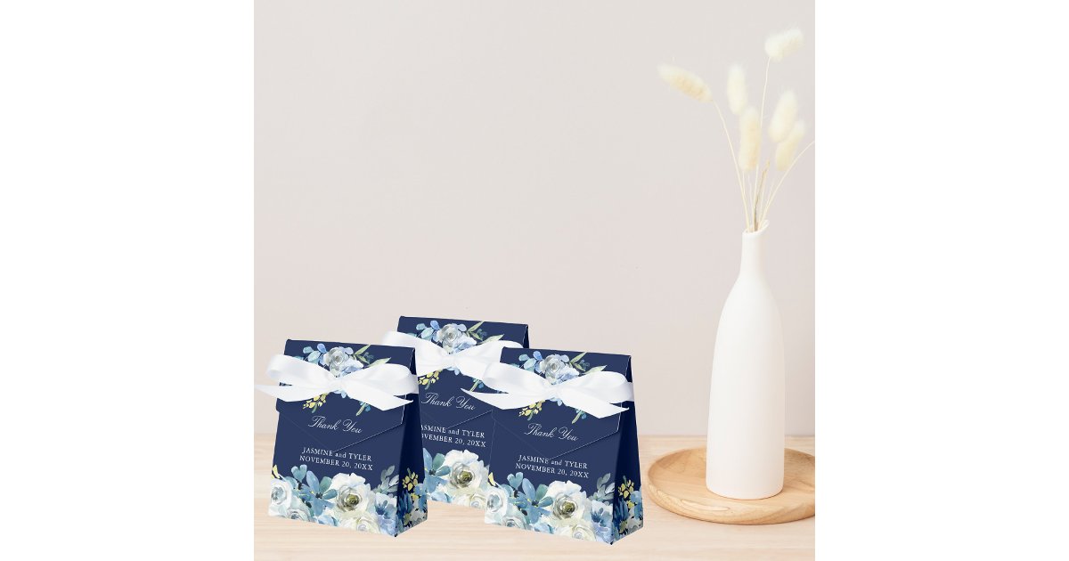 Navy Blue Floral Elegant Evening Wedding Favor Boxes | Zazzle