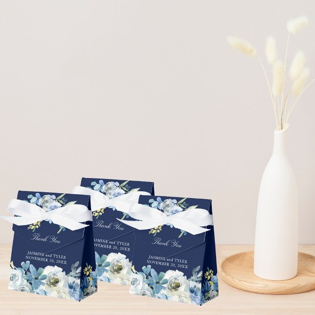 Navy Blue Floral Elegant Evening Wedding Favor Boxes (Creator Uploaded)