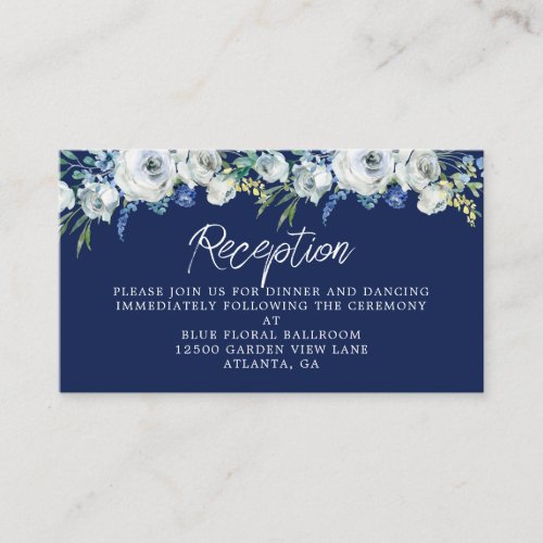 Navy Blue Floral Elegant Evening Wedding Reception Enclosure Card