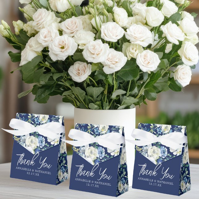 Navy Blue Floral Elegant Evening Winter Wedding Favor Boxes (Creator Uploaded)