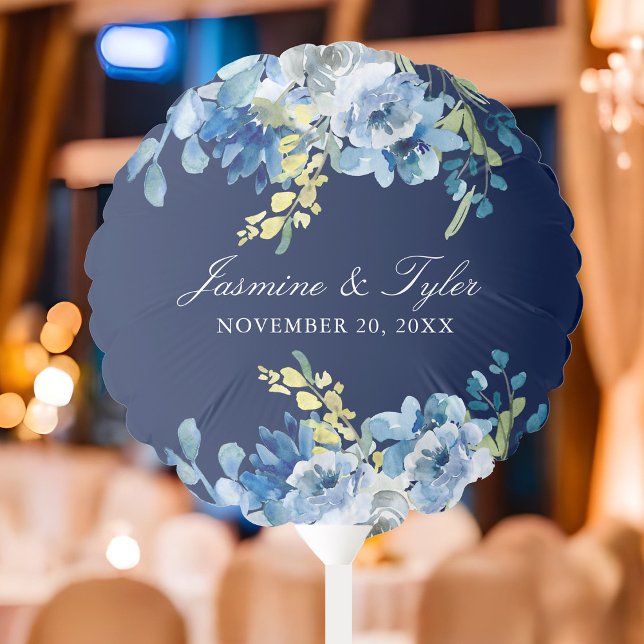 Navy Blue Floral Elegant Modern Custom Wedding Balloon (Creator Uploaded)