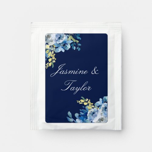 Navy Blue Floral Elegant Monogram Winter Wedding Tea Bag Drink Mix