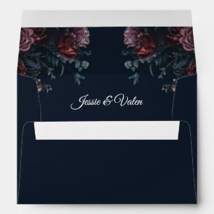 Navy Blue Floral Elegant Wedding Envelope
