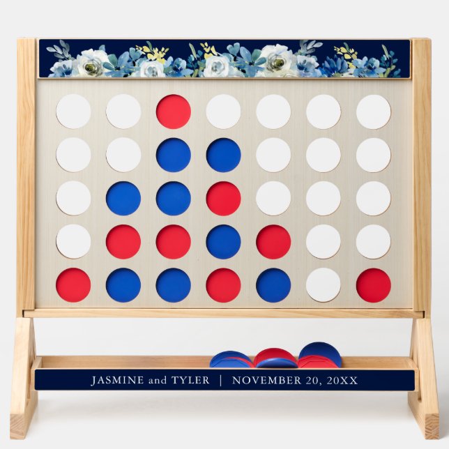 Navy Blue Floral Elegant Wedding Personalized Fast Four (Front)