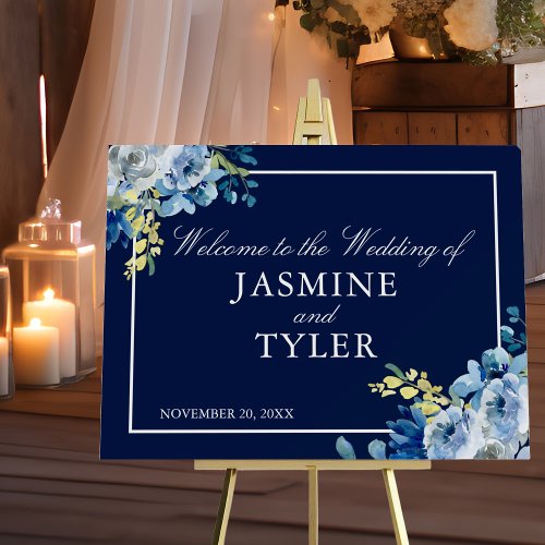 Navy Blue Floral Elegant Welcome to Our Wedding Foam Board