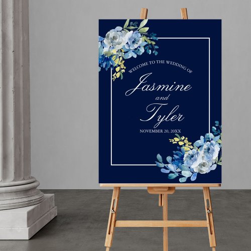 Navy Blue Floral Elegant Welcome to our Wedding Foam Board
