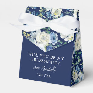 Navy Blue Floral Elegant Will You Be My Bridesmaid Favor Boxes
