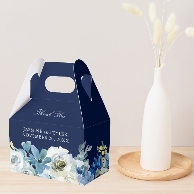 Navy Blue Floral Elegant Winter Wedding Favor Box (Creator Uploaded)