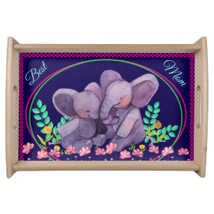 Navy-Blue Floral Elephant Theam Best Mom Ever Gift Serving Tray