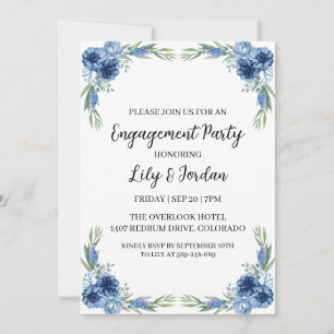 navy blue floral engagement party invitations