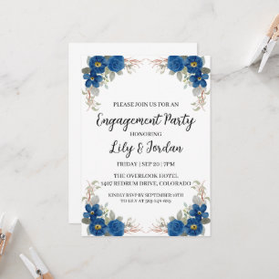 navy blue floral engagement party invitations