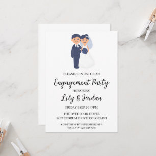 navy blue floral engagement party invitations