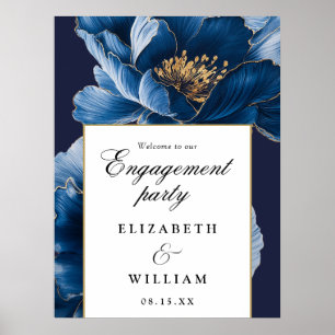 Navy Blue Floral Engagement Party Welcome Sign
