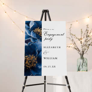 Navy Blue Floral Engagement Party Welcome Sign