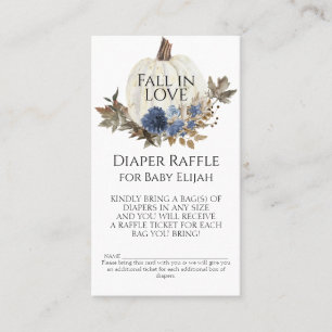 Navy Blue Floral Fall White Pumpkin Diaper Raffle Business Card