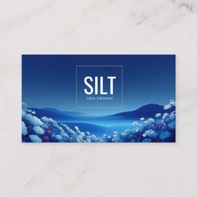 Navy Blue Floral Field Modern Geometric Square Business Card (Front)