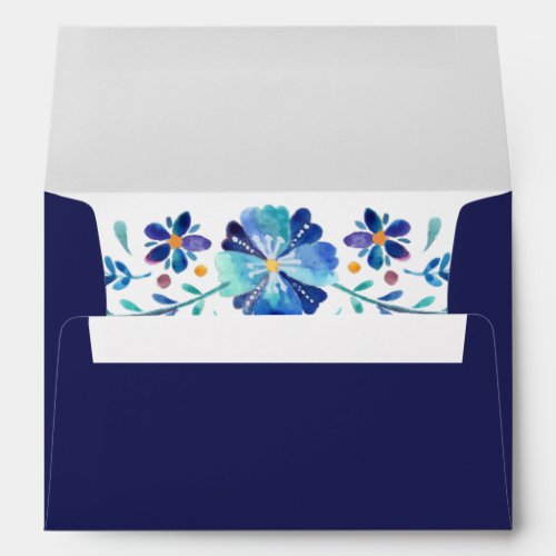 Navy Blue Floral Fiesta Wedding Envelope