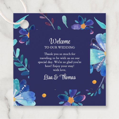 Navy Blue Floral Fiesta Wedding Welcome Favor Tags