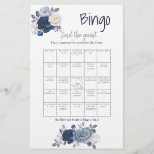 Navy Blue Floral Find the Guest Bingo Flyer