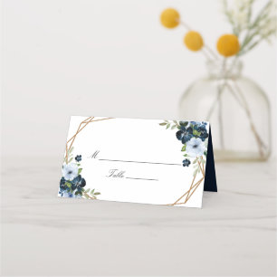 navy blue floral geometric wedding place card