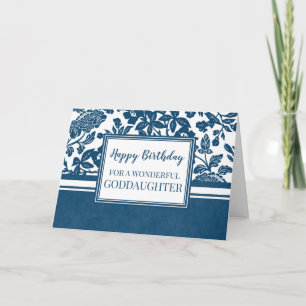 Navy Blue Floral Goddaughter Birthday Card