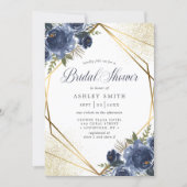 Navy Blue Floral Gold Geometric Bridal Shower Invitation (Front)