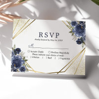 Navy Blue Floral Gold Geometric Wedding
