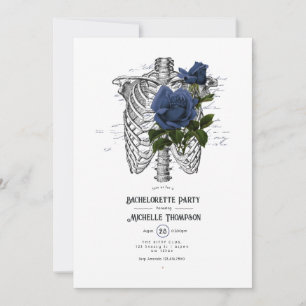 Navy Blue Floral Gothic Bachelorette Party Invitation