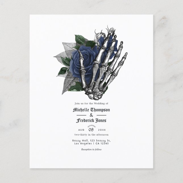 Navy Blue Floral Gothic Wedding Invitation  Flyer (Front)