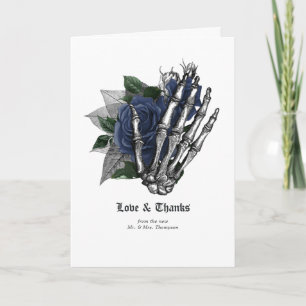 Navy Blue Floral Gothic Wedding Letterpress Thank You Card