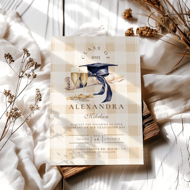 Navy Blue Floral Graduation  Invitation (Creator Uploaded)