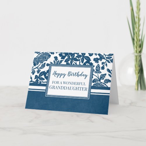 Navy Blue Floral Grandaughter Birthday Card