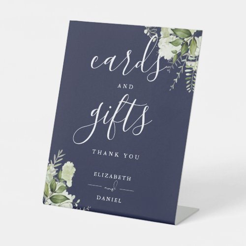 Navy Blue Floral Greenery Cards And Gifts Pedestal Sign